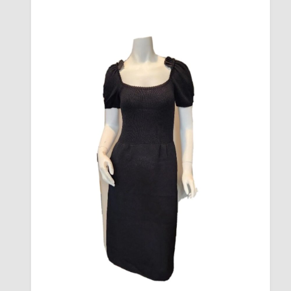 Vtg ST JOHN for Saks Fifth Avenue Short Puff Sleeve Sweater Dress
